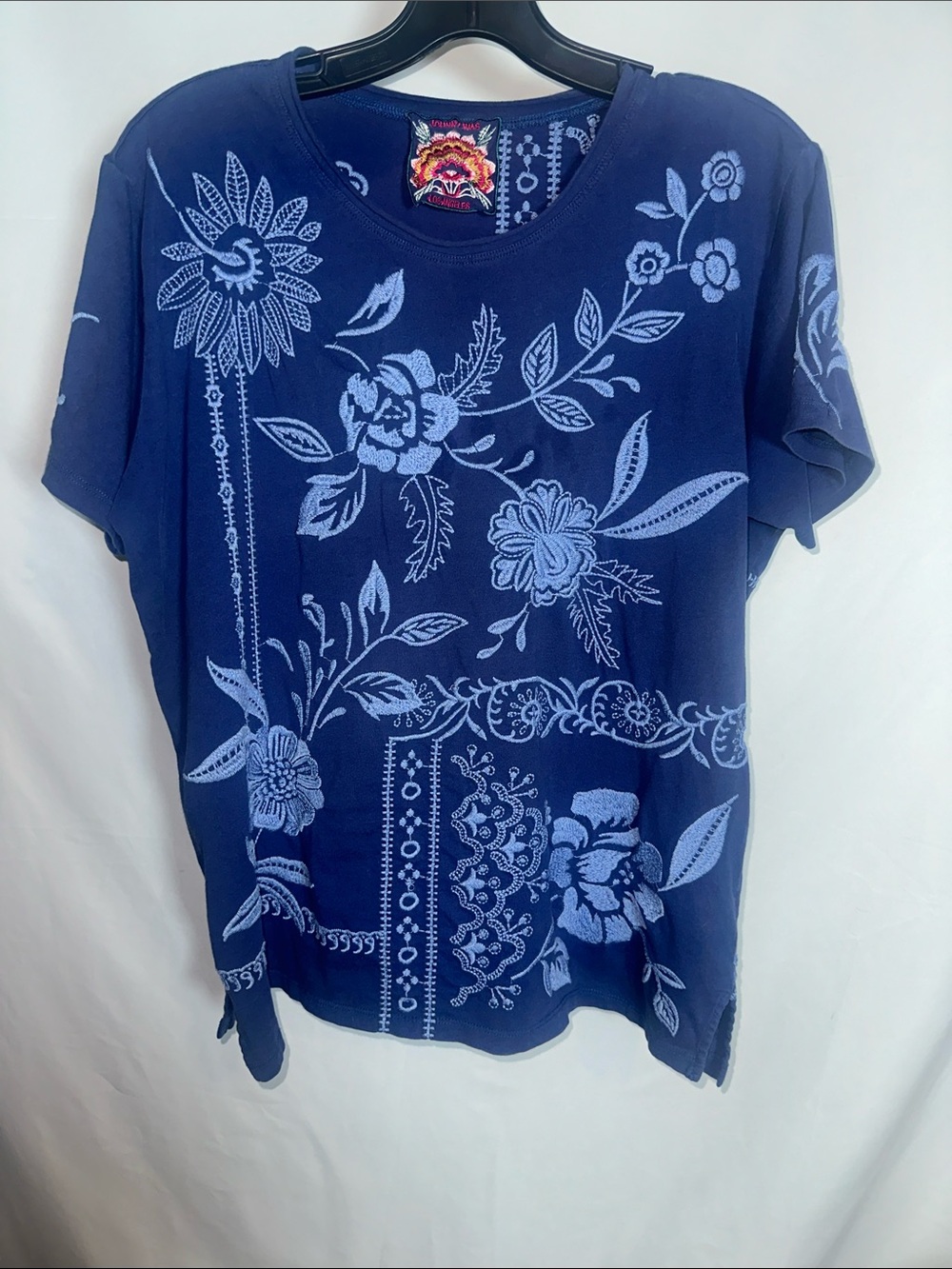 Johnny Was Navy Short-Sleeve Floral Print Tee